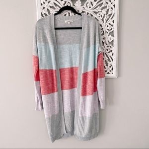 Long Pastel Striped Cardigan